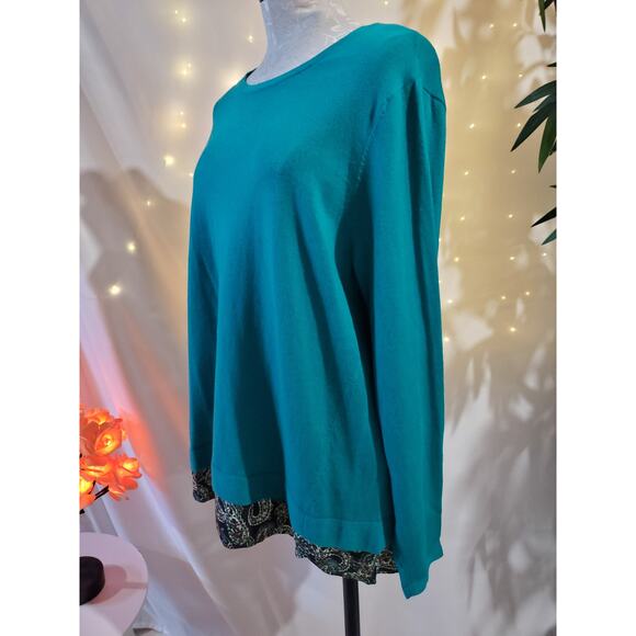 J. Jill Button Back Paisley Hem Tunic Sweater Womens Size L Green Pullover - Picture 3 of 10